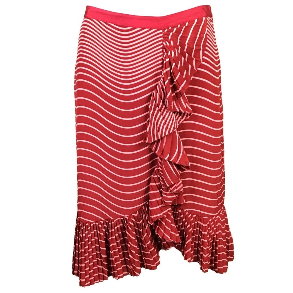 Tory Burch Opalina Ruffle Skirt Size 8 Silk Red